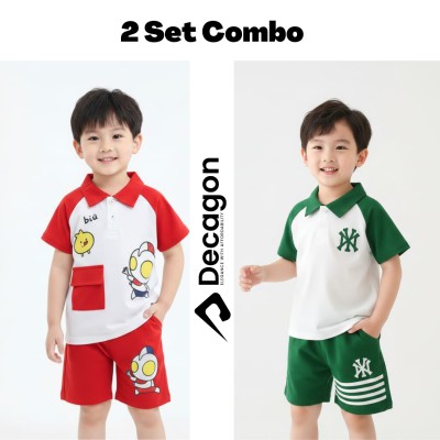 2 Set Combo Kids Premium PK Polo Set |  Green & Red