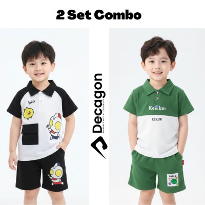 2 Set Combo Kids Premium PK Polo Set | Black & Green