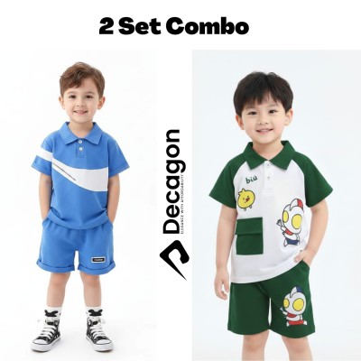 2 Set Combo Kids Premium PK Polo Set | Green & Blue