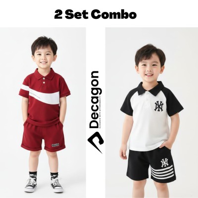 2 Set Combo Kids Premium PK Polo Set | Maroon & Black
