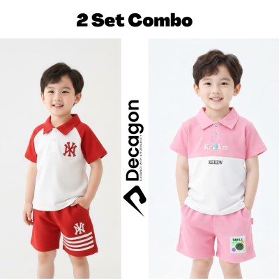 2 Set Combo Kids Premium PK Polo Set | Pink & Red