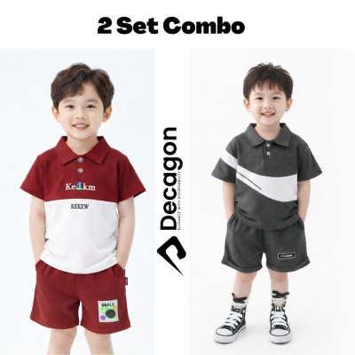 2 Set Combo Kids Premium PK Polo Set | Maroon & Gray