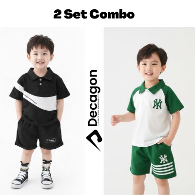 2 Set Combo Kids Premium PK Polo Set | Black & Green